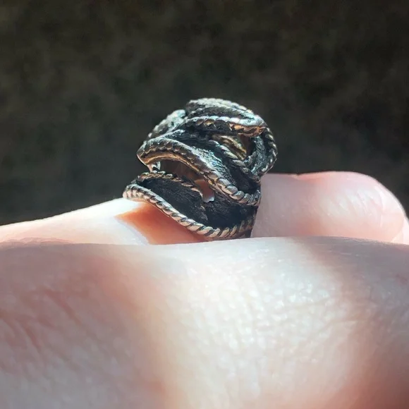 Vintage stamped sterling silver freeform oxidized leaf ribbon ring size 6.25 - Picture 6 of 12